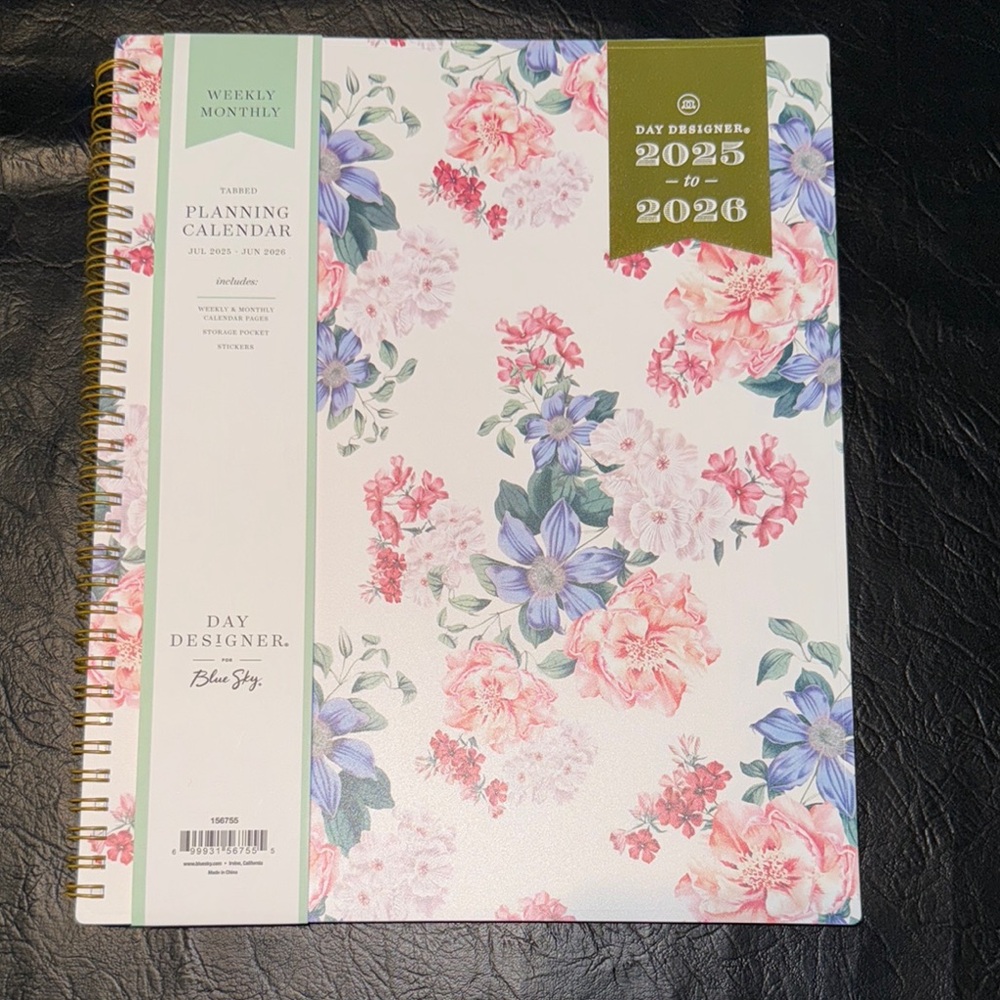 Floral Planning Calendar - Pink, Blue, Green, 2025 to 2026, NEW